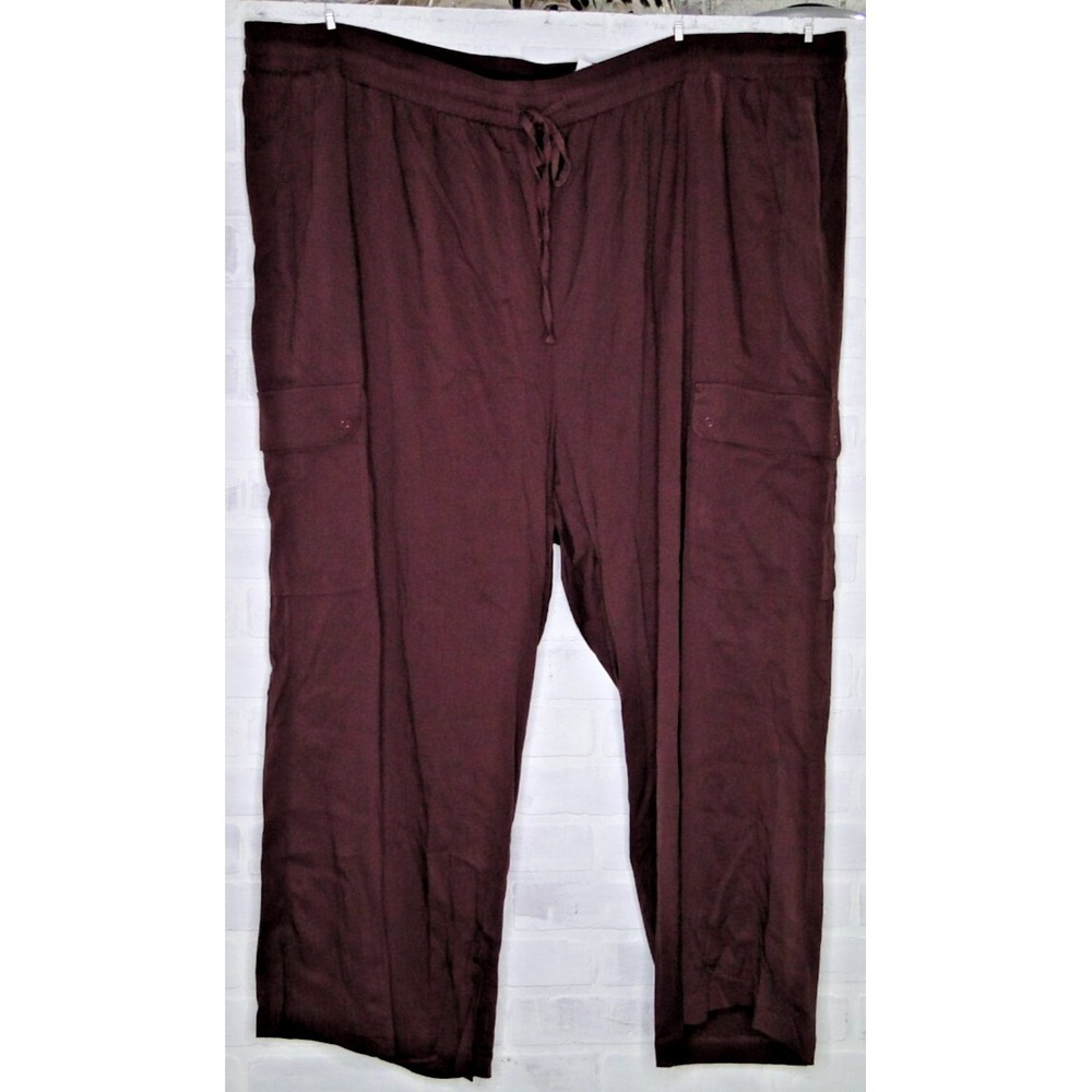 Torrid Pull On Wide Leg Stretch‎ Challis Cargo Pant Plus Size 6 S Burgundy NWT